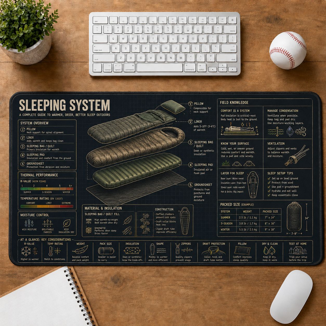 Sleeping System Outdoor Skills Field Guide Desk Mat | 5To9Vibe