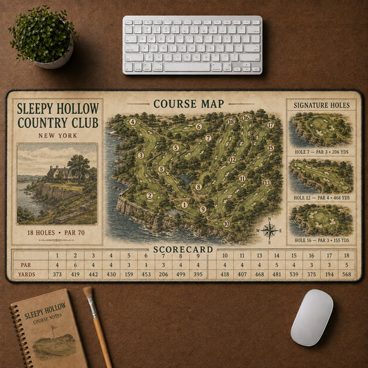 Sleepy Hollow Country Club Vintage Golf Course Map & Scorecard Guide Desk Mat | 5To9Vibe