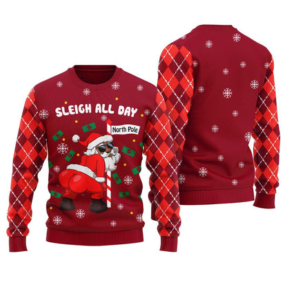 Sleigh All Day Santa Dancing North Pole Funny Christmas Sweater