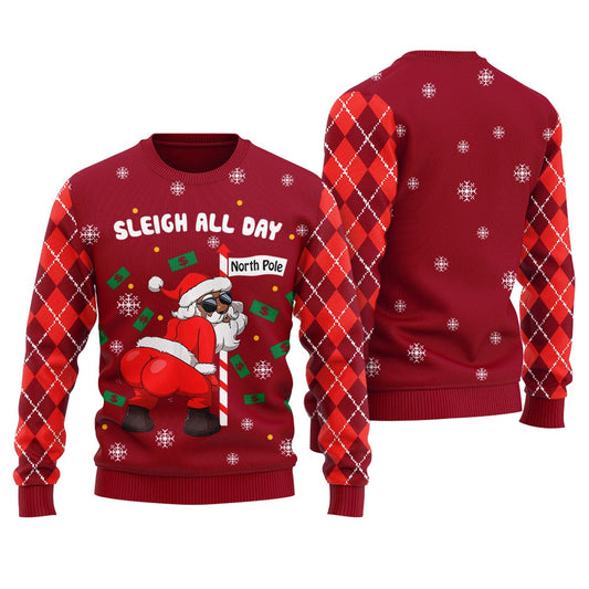 Sleigh All Day Santa Dancing North Pole Funny Christmas Sweater