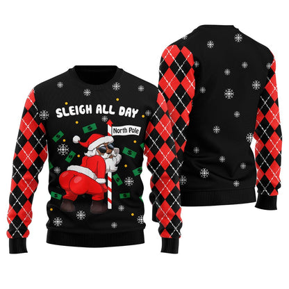 Sleigh All Day Santa Dancing North Pole Funny Christmas Sweater