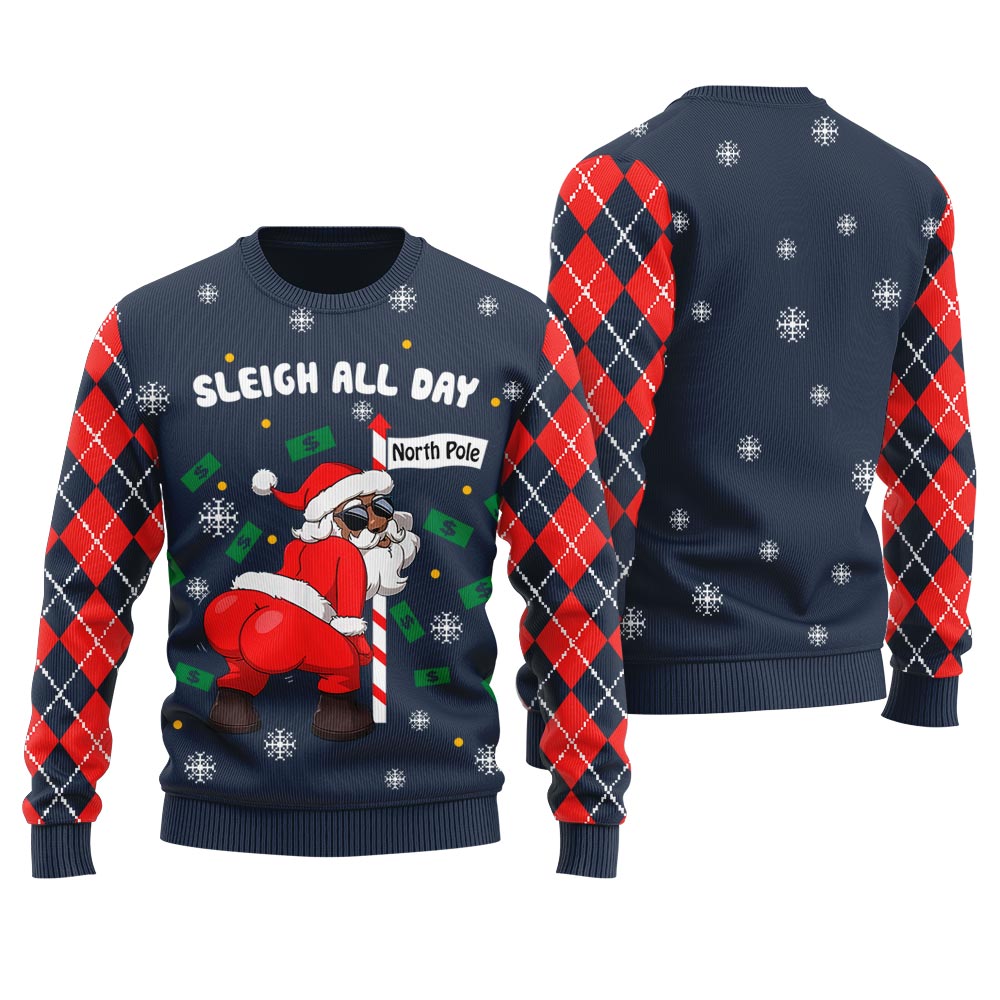 Sleigh All Day Santa Dancing North Pole Men's Ugly Christmas Sweater