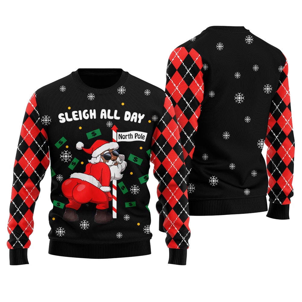 Sleigh All Day Santa Dancing North Pole Men's Ugly Christmas Sweater