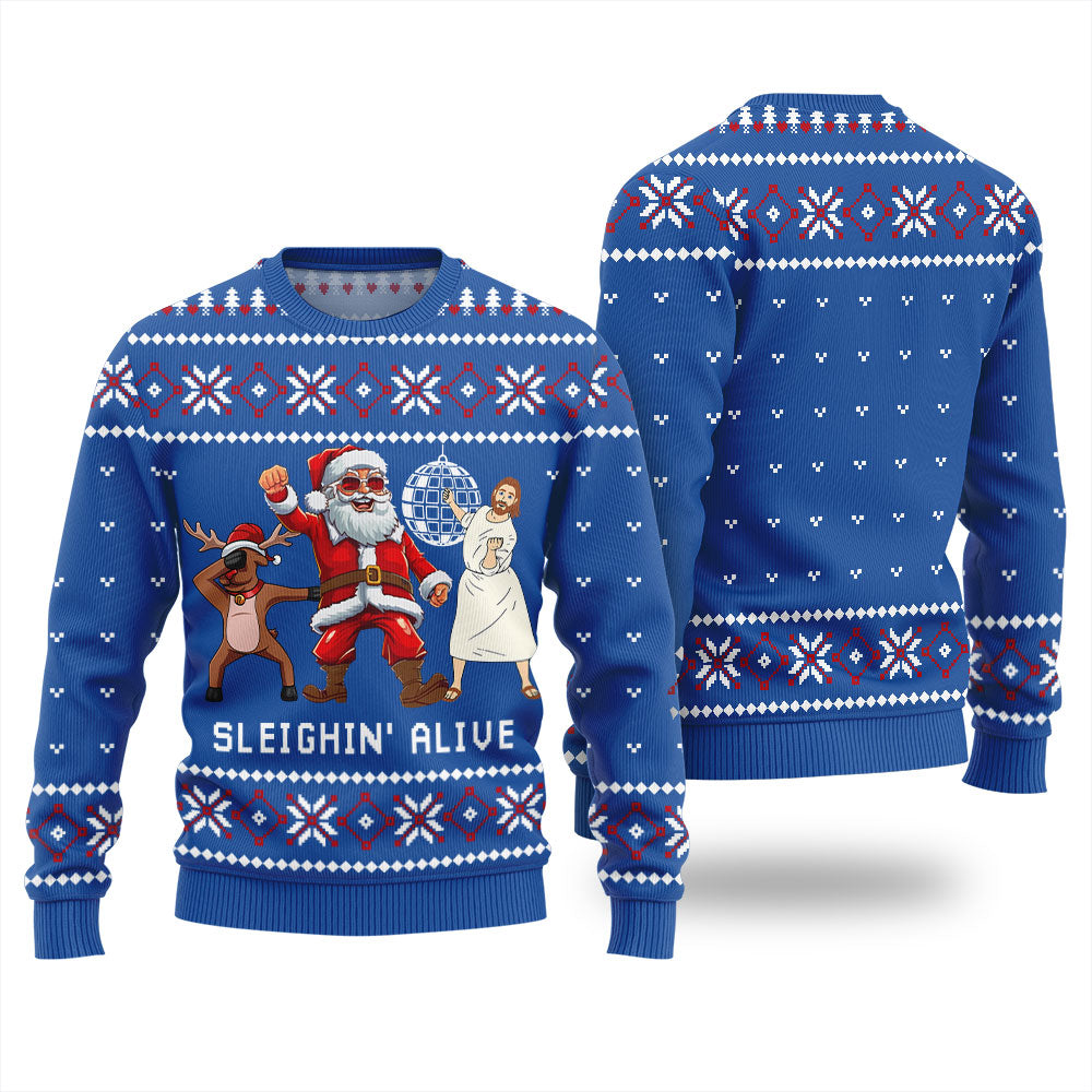 Sleignin Alive Funny Santa Ugly Xmas Sweater