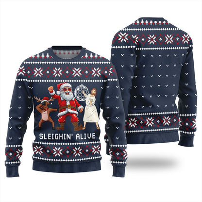 Sleignin Alive Funny Santa Ugly Xmas Sweater