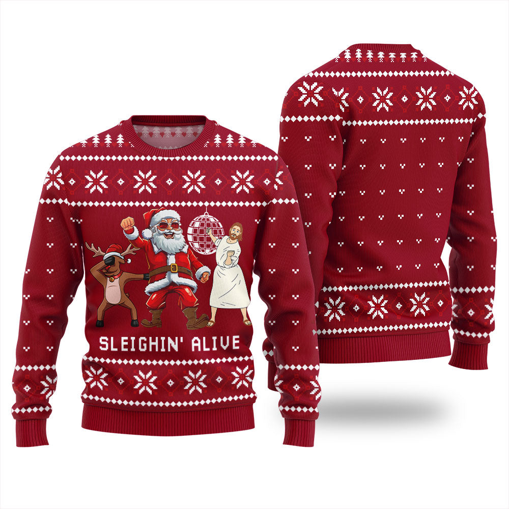 Sleignin Alive Funny Santa Ugly Xmas Sweater