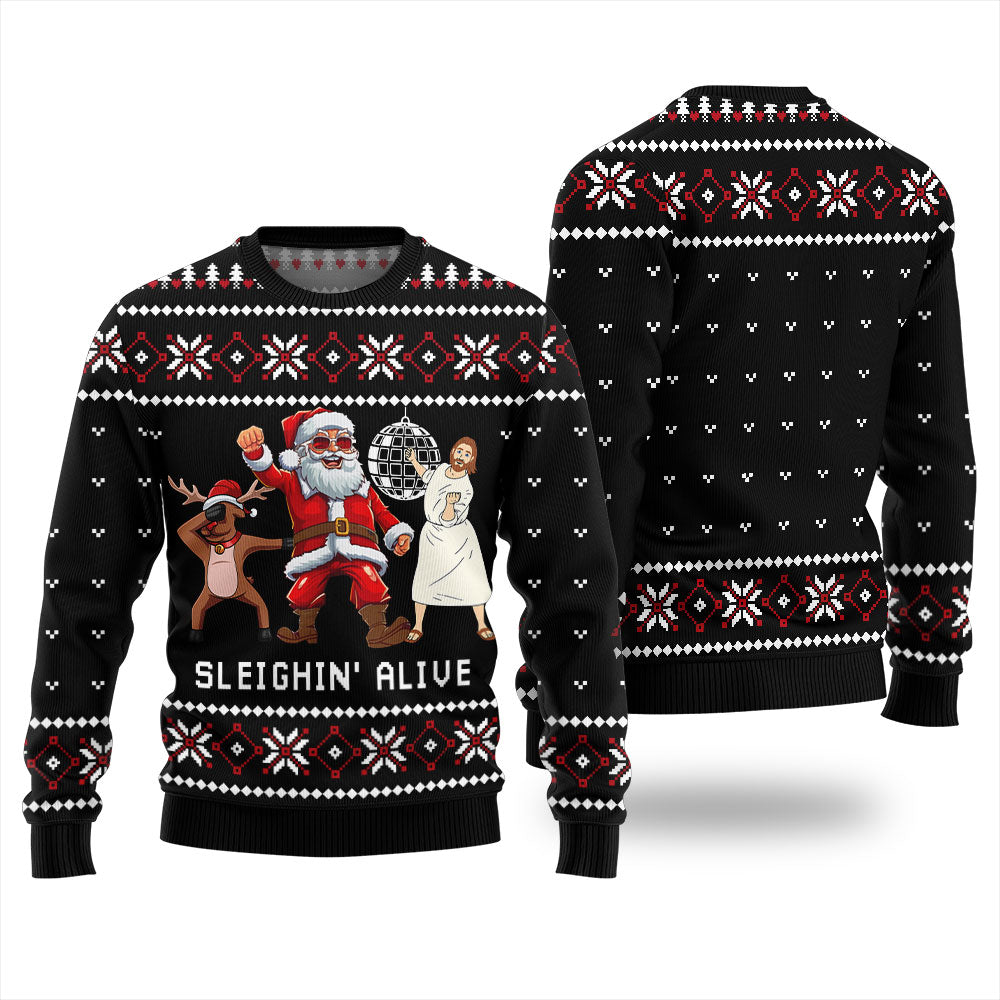 Sleignin Alive Funny Santa Xmas Sweaters For Ladies