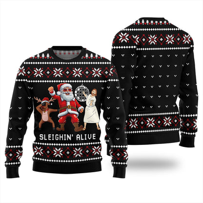Sleignin Alive Funny Santa Xmas Sweaters For Ladies