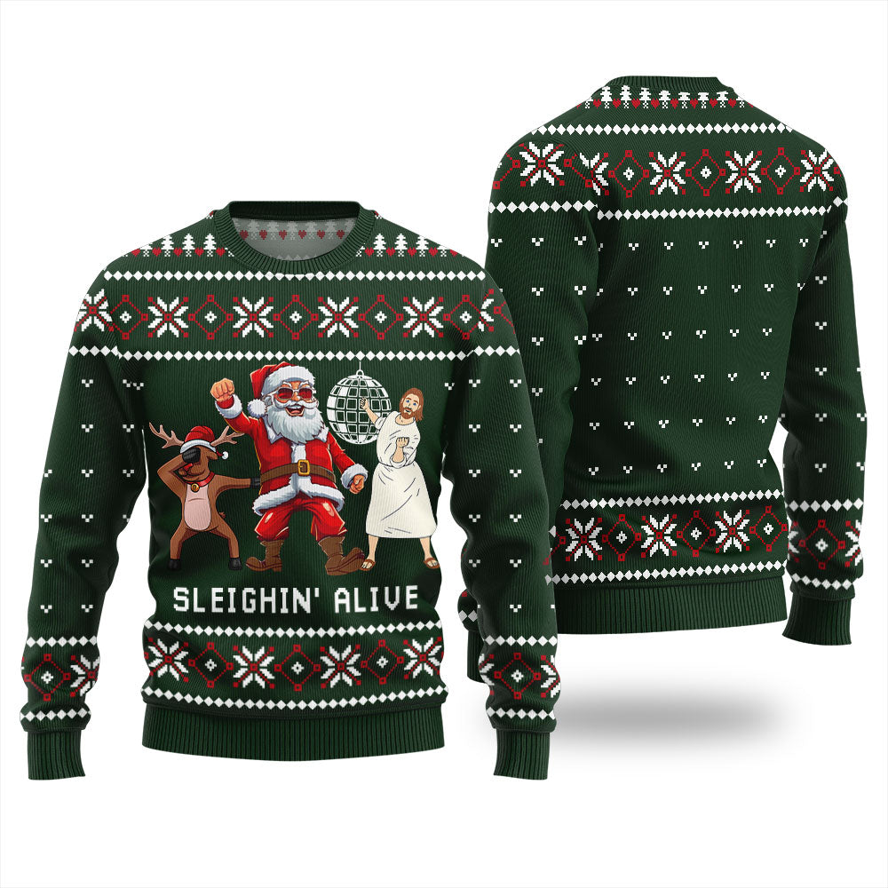 Sleignin Alive Funny Santa Xmas Sweaters For Ladies