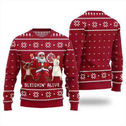 Sleignin Alive Funny Santa Xmas Sweaters For Ladies