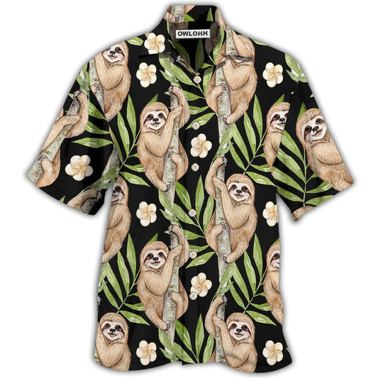 Hawaiian Shirt / Adults / S Sloth Tropical Leaf With Tiny Flower - Hawaiian Shirt 