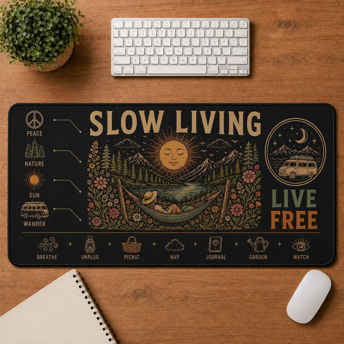 Good Vibes Hippie Desk Mat Mouse Pad | 5To9Vibe - Slow Living style