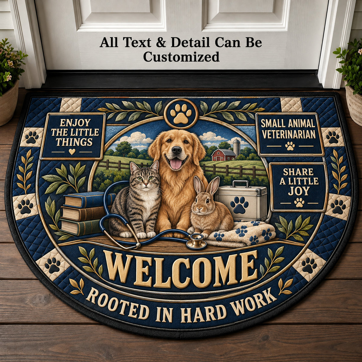 Small Animal Veterinarian Personalized Half Round Mat | 5To9Vibe
