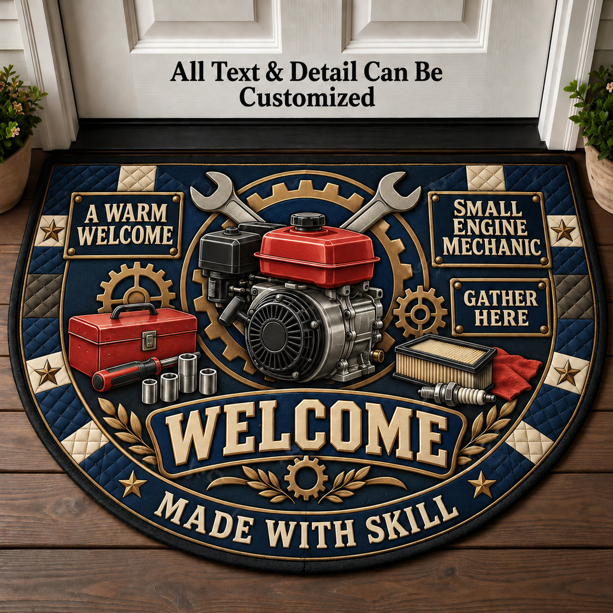 Small Engine Mechanic Personalized Half Round Mat | 5To9Vibe