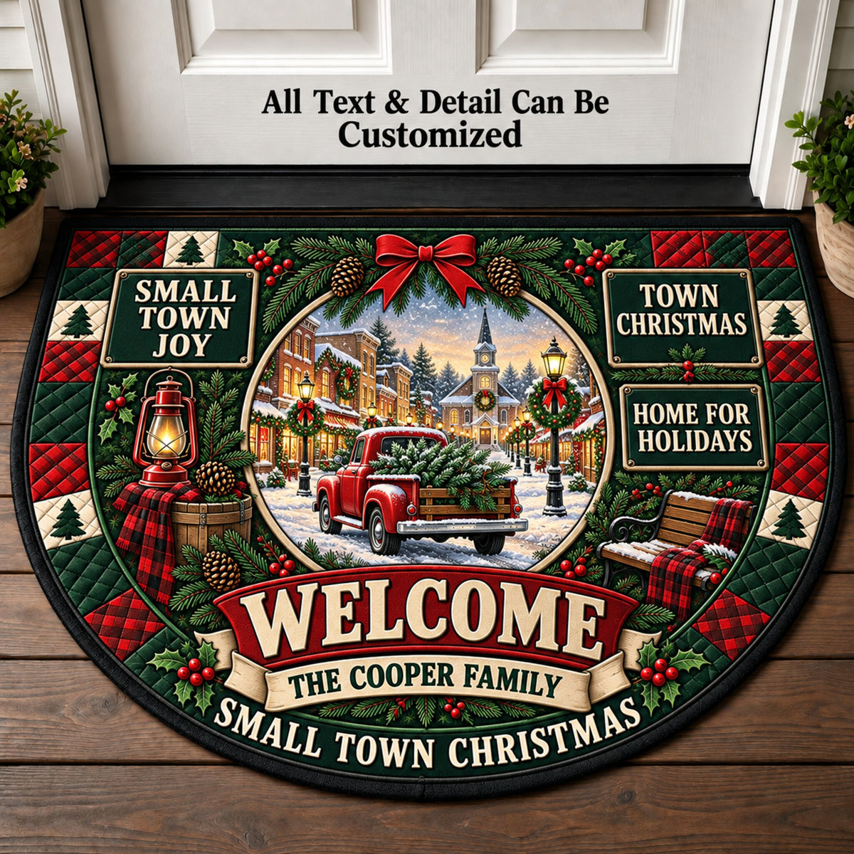 Small Town Christmas Personalized Half Round Mat | 5To9Vibe