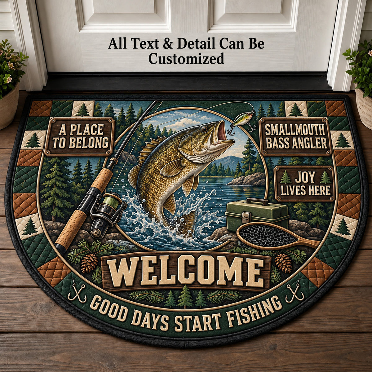 Smallmouth Bass Angler Personalized Half Round Mat | 5To9Vibe