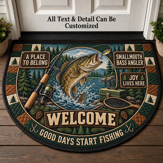 Smallmouth Bass Angler Personalized Half Round Mat | 5To9Vibe