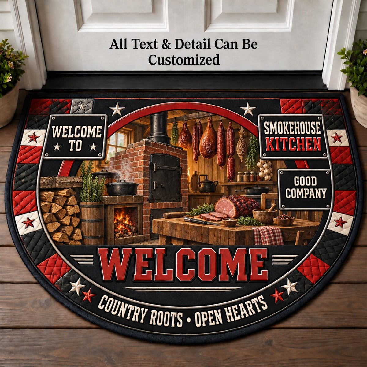 Smokehouse Kitchen Personalized Half Round Mat | 5To9Vibe