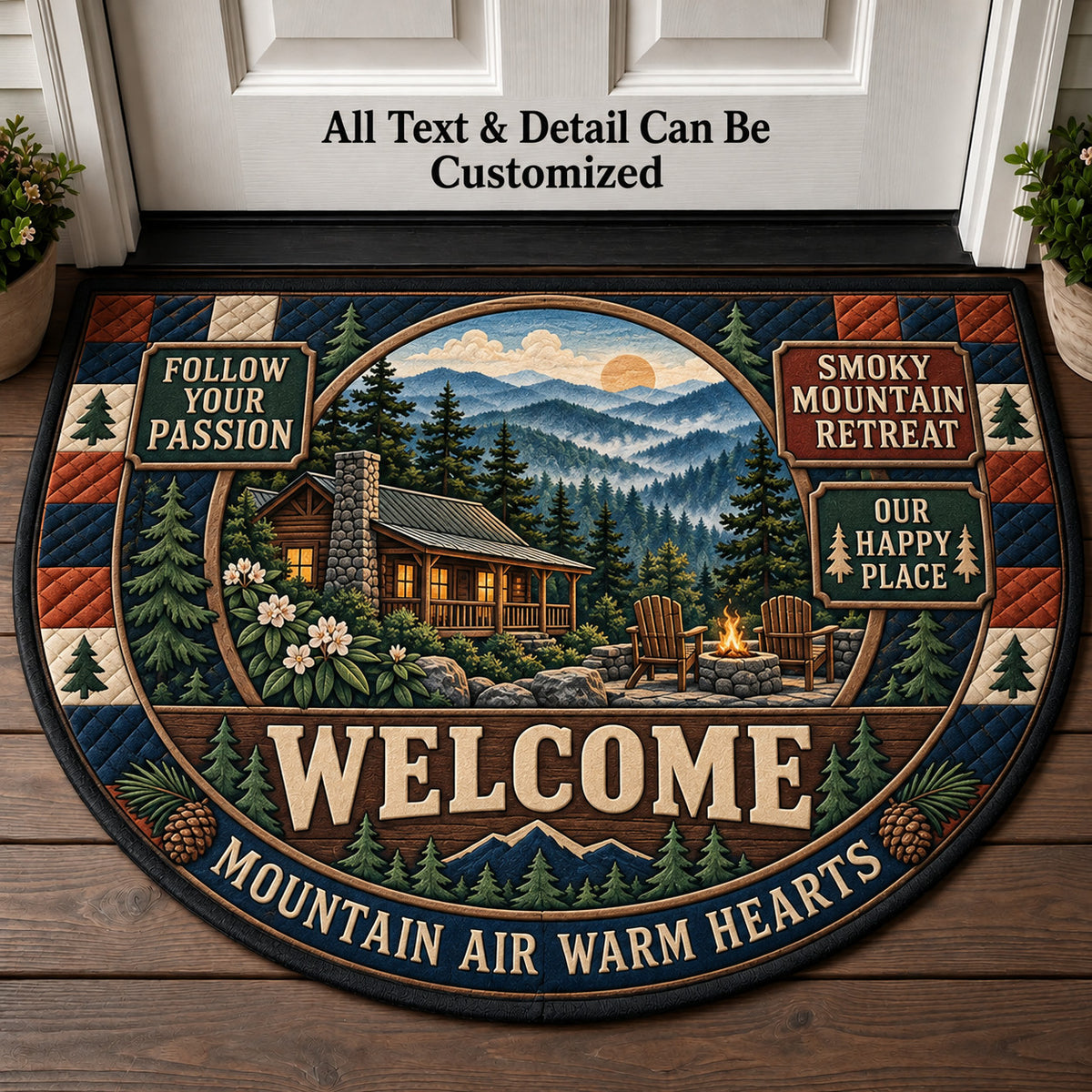 Smoky Mountain Retreat Personalized Half Round Mat | 5To9Vibe