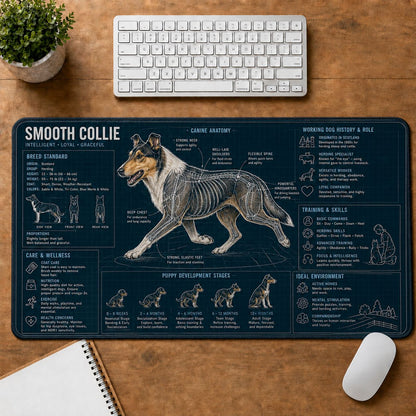 Smooth Collie Dog Breed Visual Guide Desk Mat | 5To9Vibe
