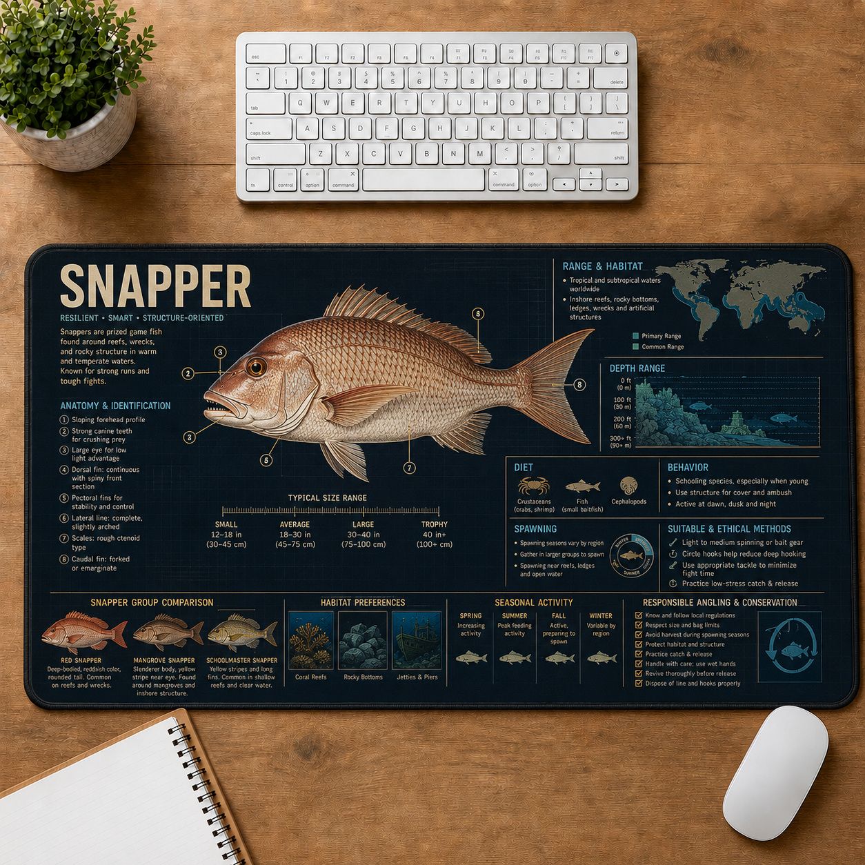 Snapper Fishing Field Guide Desk Mat | 5To9Vibe