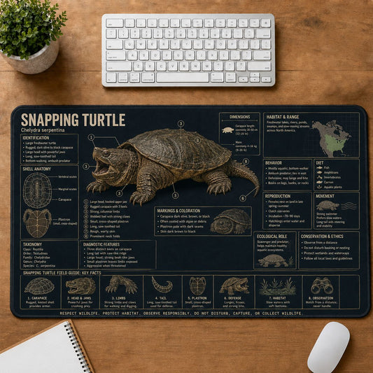 Snapping Turtle Turtle and Tortoise Species Guide Desk Mat | 5To9Vibe