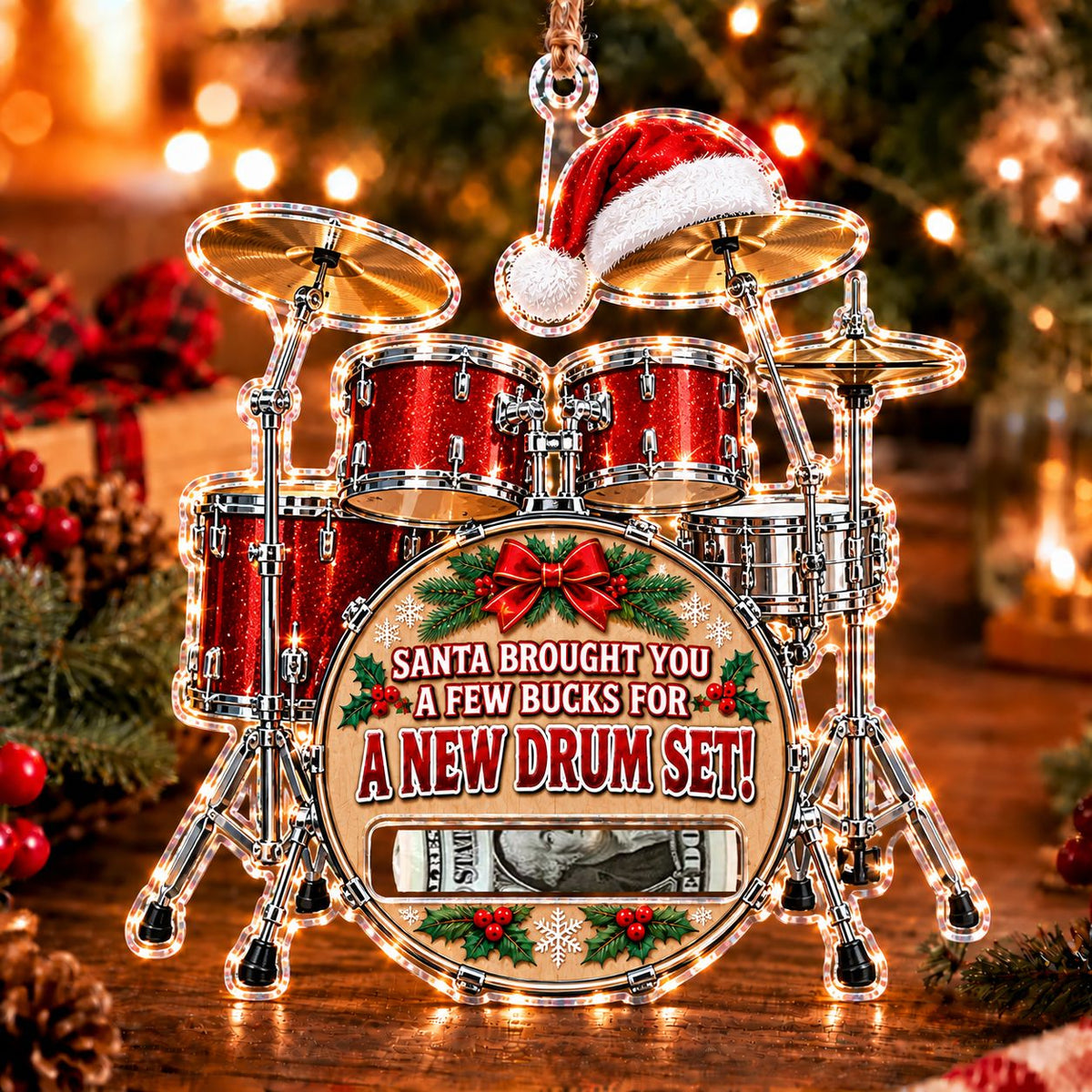 Snare Drum Christmas money holder ornament