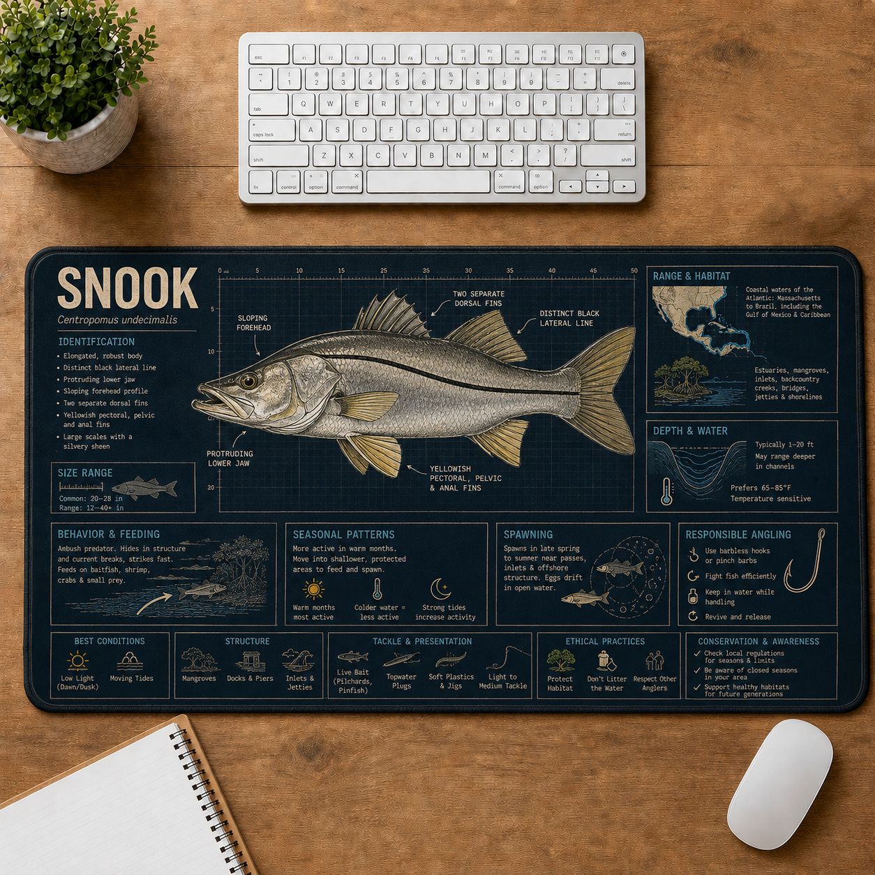 Snook Fishing Field Guide Desk Mat | 5To9Vibe