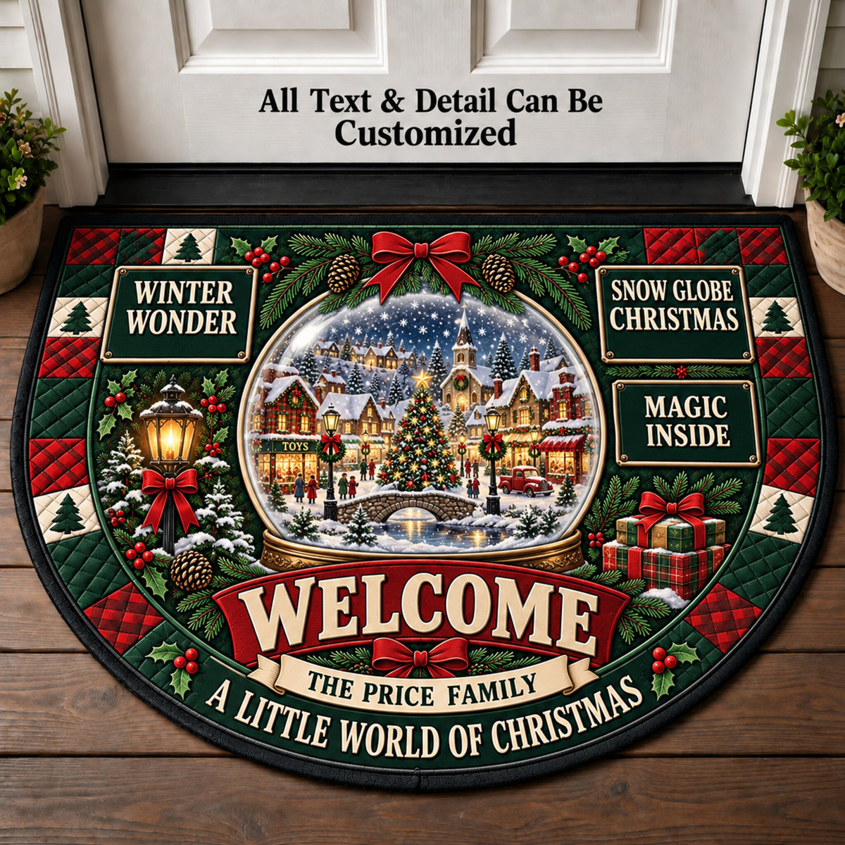 Snow Globe Town Personalized Half Round Mat | 5To9Vibe