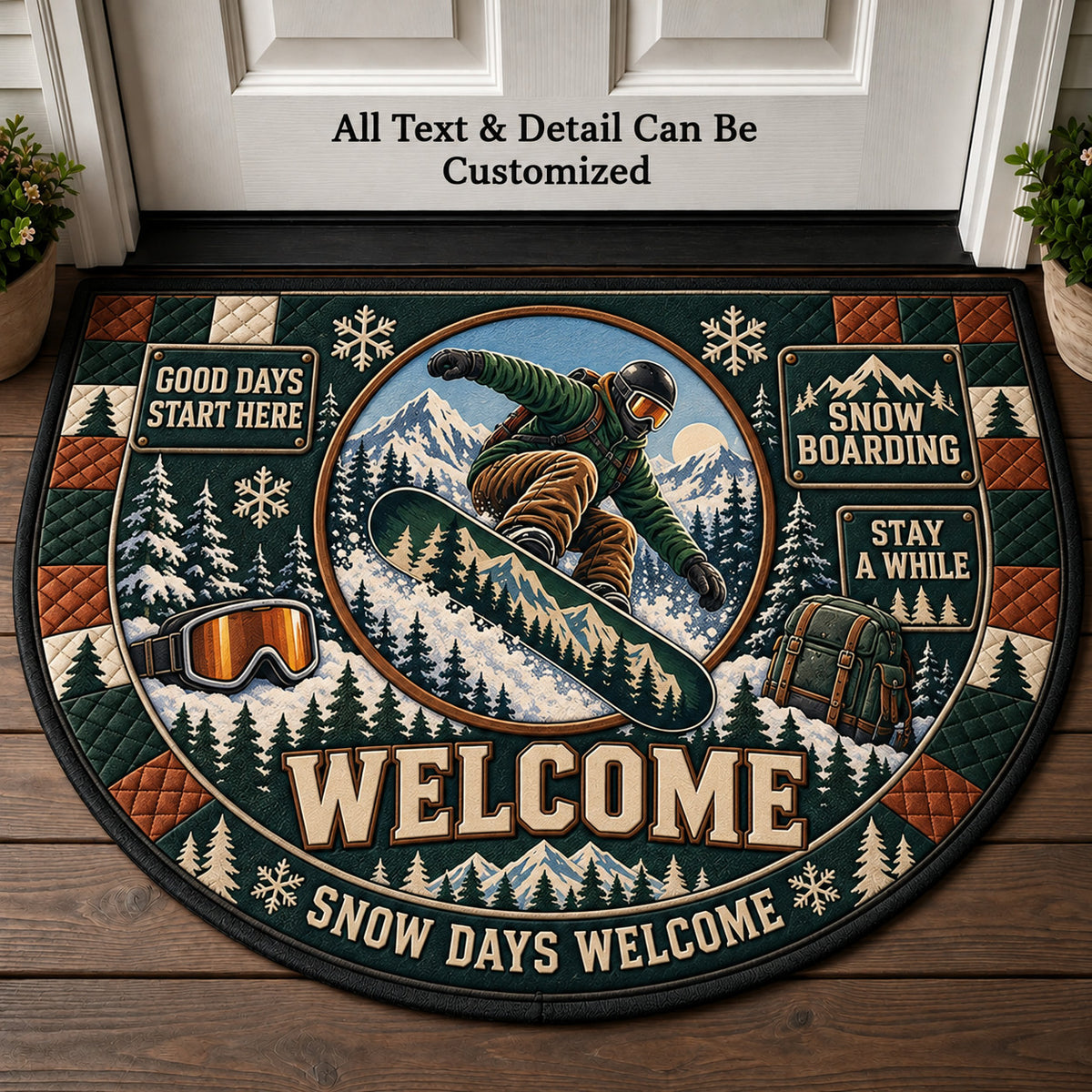 Snowboarding Personalized Half Round Mat | 5To9Vibe