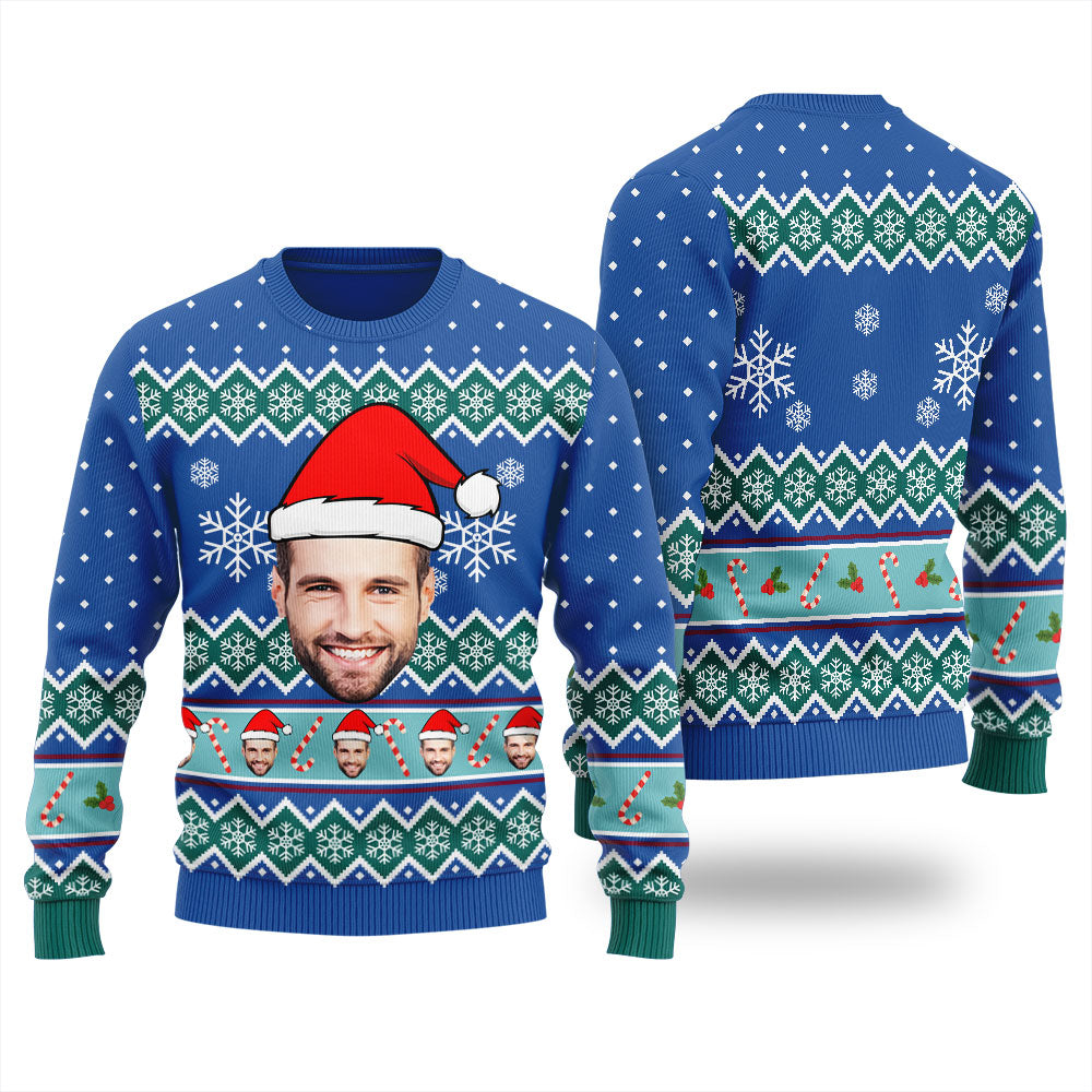 Snowflake Candy Canes Custom Face Christmas Sweater