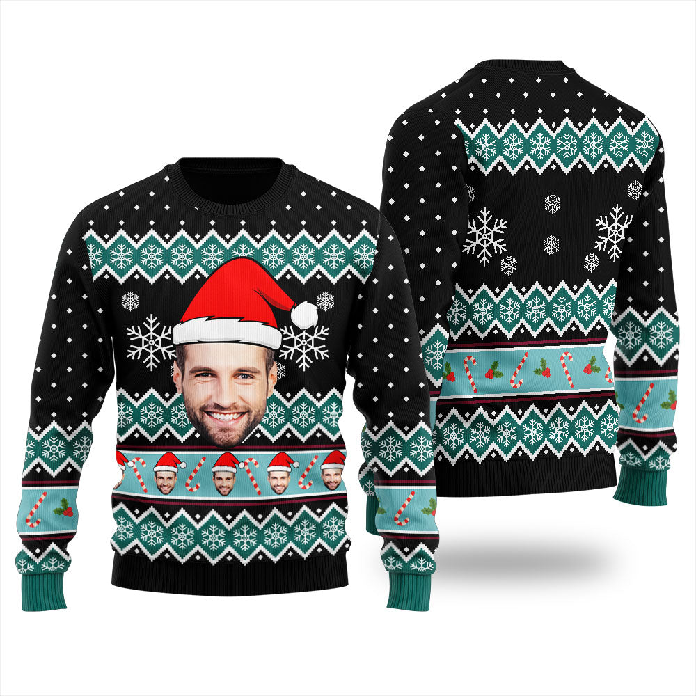 Snowflake Candy Canes Custom Face Christmas Sweater