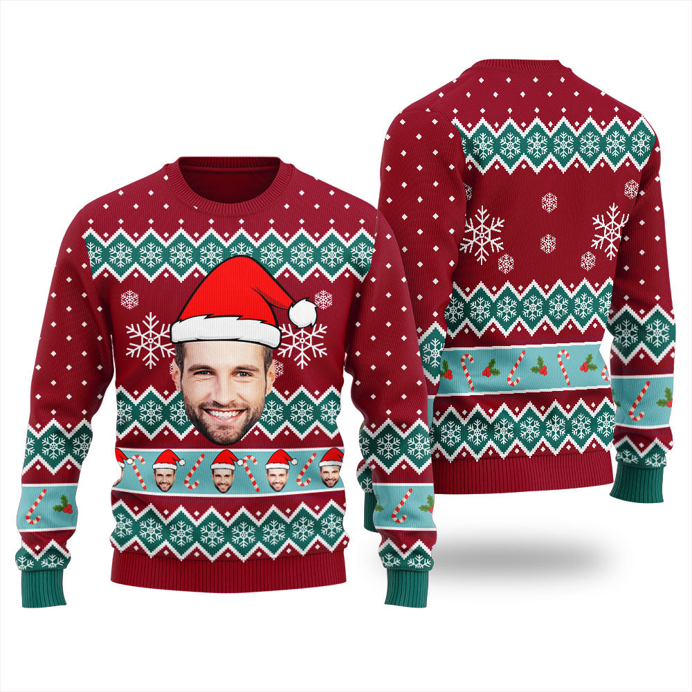 Snowflake Candy Canes Custom Face Christmas Sweater