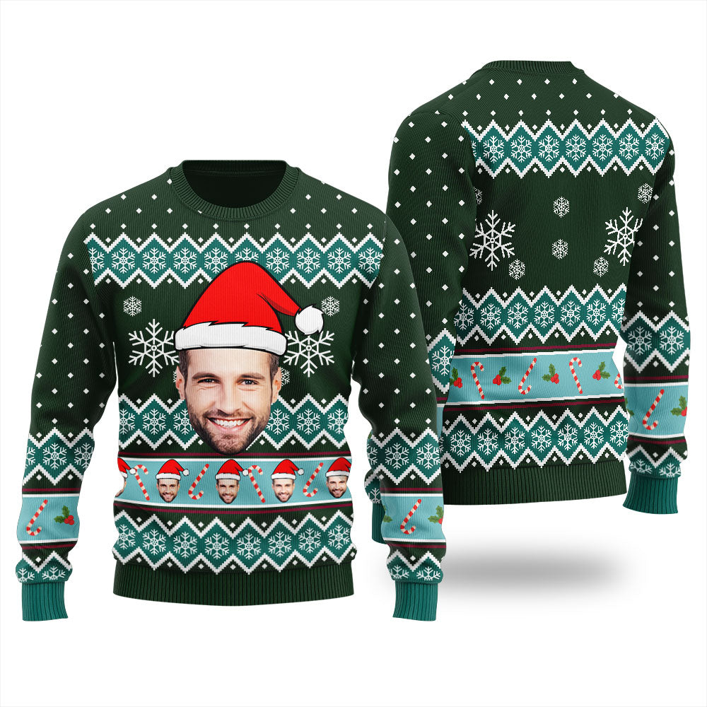 Snowflake Candy Canes Custom Face Christmas Sweater