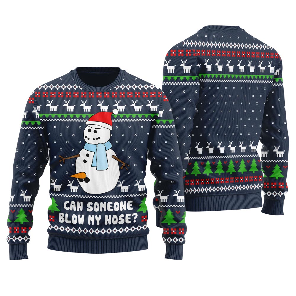 Snowman Blow My Nose Offensive Ugly Xmas Sweater