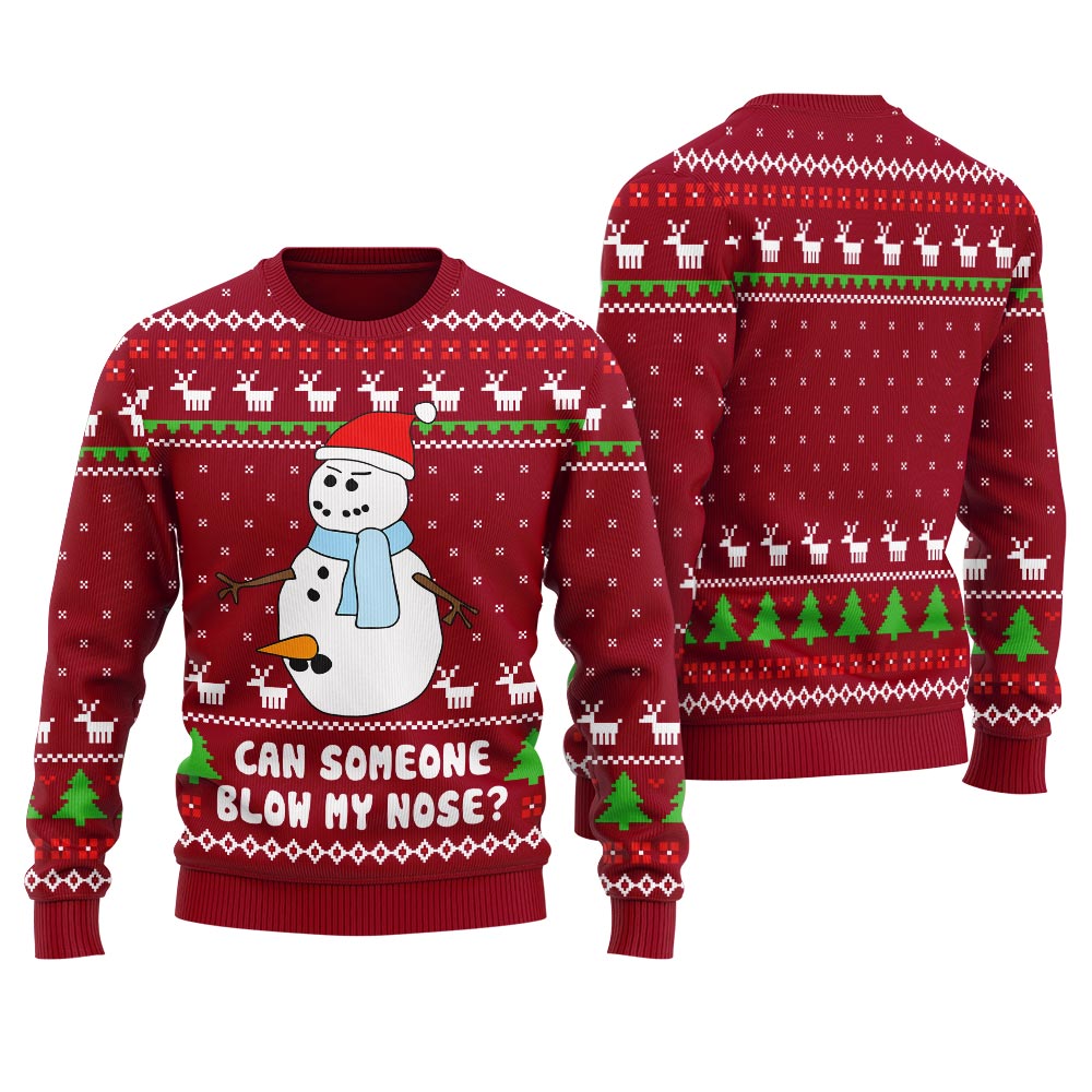 Snowman Blow My Nose Offensive Ugly Xmas Sweater