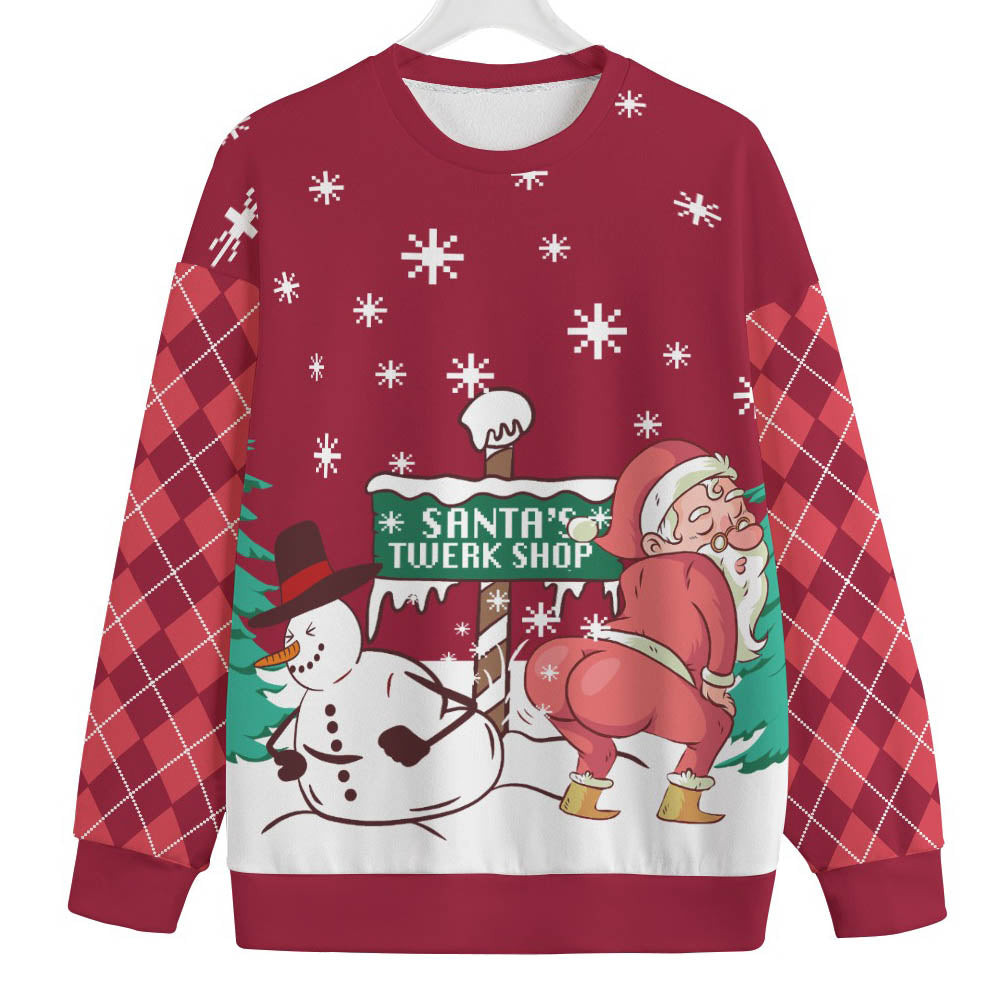 Snowman Santa Twerking Mens Plus Size Ugly Christmas Sweater