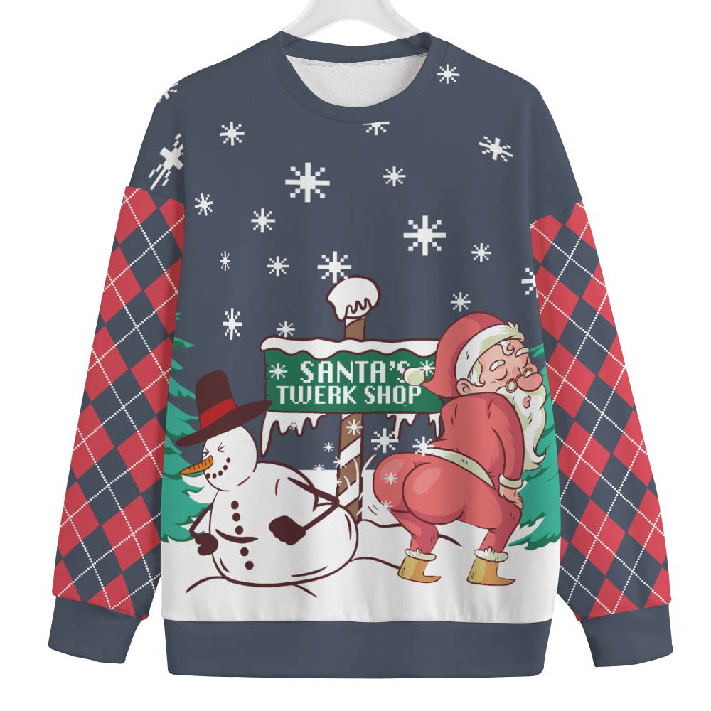 Snowman Santa Twerking Mens Plus Size Ugly Christmas Sweater