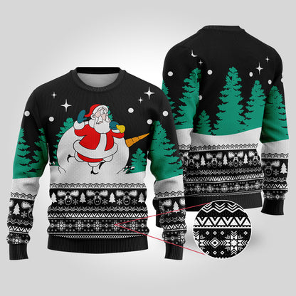 Snowman Scrolling Santa National Lampoon's Christmas Vacation Black Sweater - Funny Ugly Christmas Sweater
