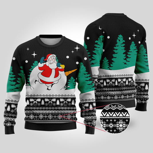 Snowman Scrolling Santa National Lampoon's Christmas Vacation Black Sweater - Funny Ugly Christmas Sweater