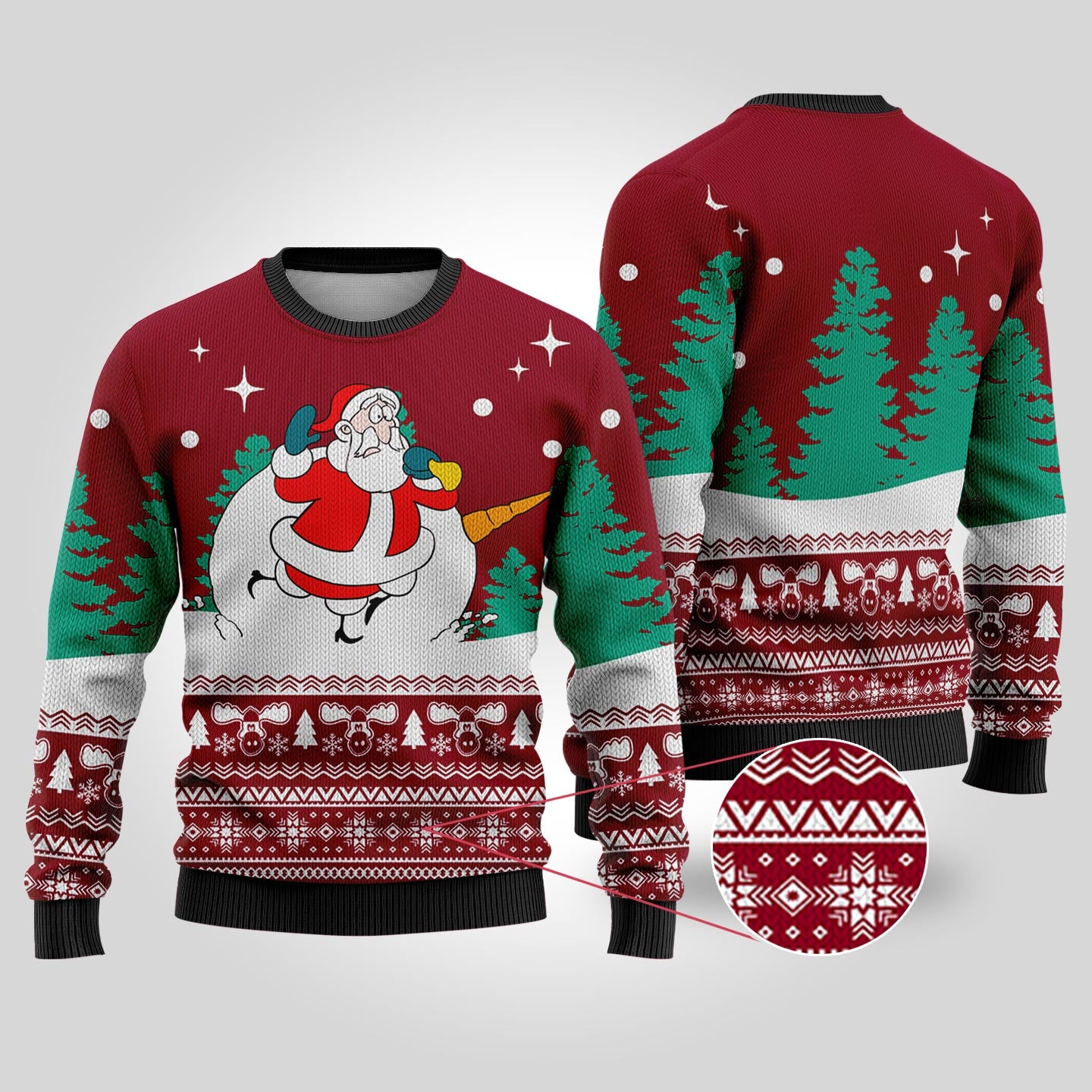 Snowman Scrolling Santa National Lampoon's Christmas Vacation Cardinal Red Sweater - Funny Ugly Christmas Sweater