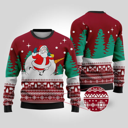 Snowman Scrolling Santa National Lampoon's Christmas Vacation Cardinal Red Sweater - Funny Ugly Christmas Sweater