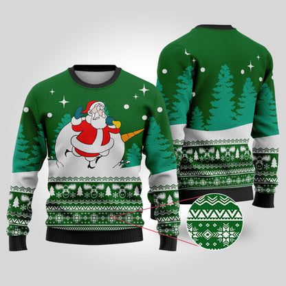 Snowman Scrolling Santa National Lampoon's Christmas Vacation Forest Green Sweater - Funny Ugly Christmas Sweater