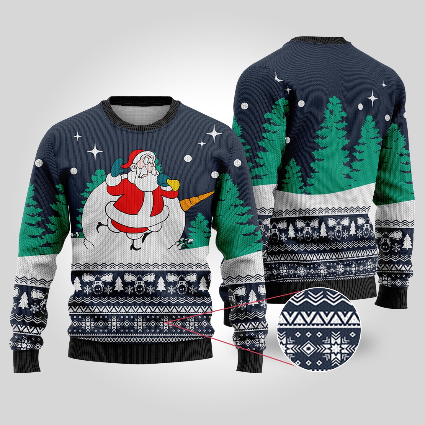 Snowman Scrolling Santa National Lampoon's Christmas Vacation Navy Sweater - Funny Ugly Christmas Sweater