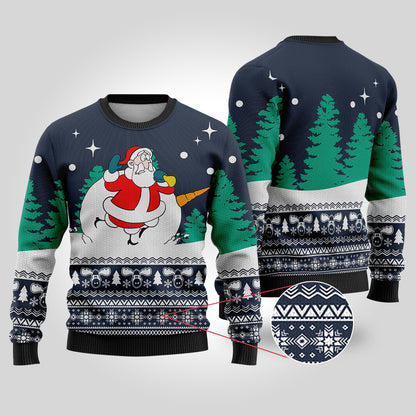 Snowman Scrolling Santa National Lampoon's Christmas Vacation Navy Sweater - Funny Ugly Christmas Sweater