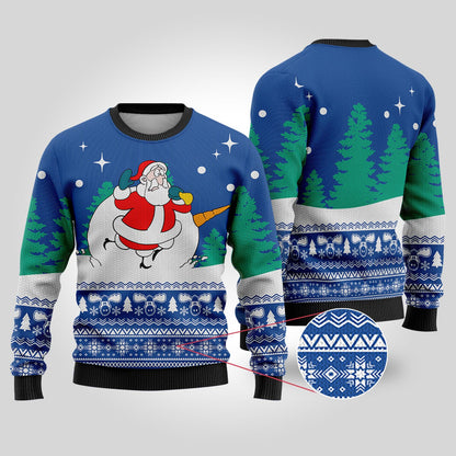 Snowman Scrolling Santa National Lampoon's Christmas Vacation Royal Sweater - Funny Ugly Christmas Sweater