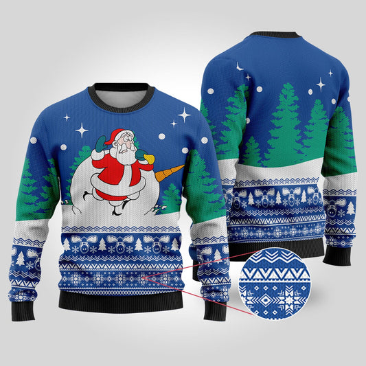 Snowman Scrolling Santa National Lampoon's Christmas Vacation Royal Sweater - Funny Ugly Christmas Sweater