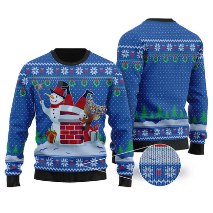 Snowman Take Selfie Santa Stuck Royal Ugly Christmas Sweater - Funny Ugly Christmas Sweater