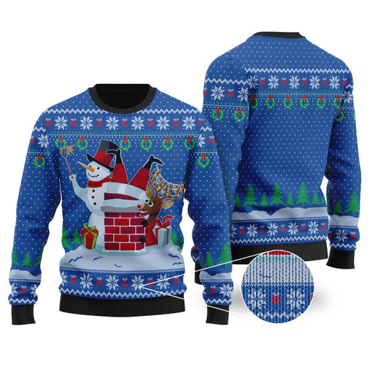 Snowman Take Selfie Santa Stuck Royal Ugly Christmas Sweater - Funny Ugly Christmas Sweater