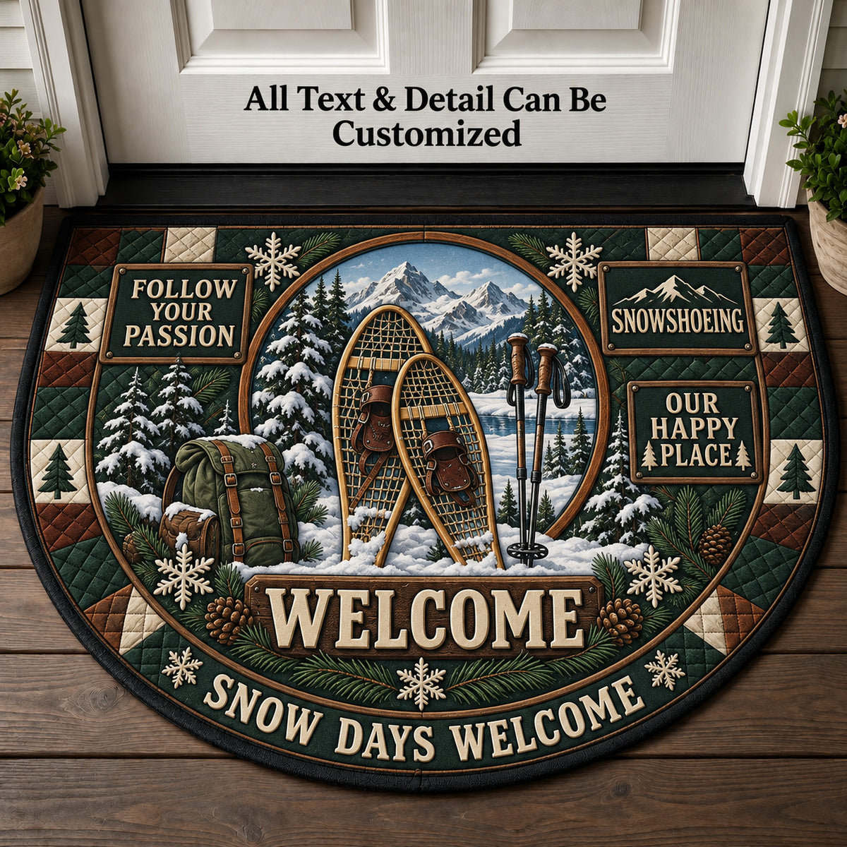 Snowshoeing Personalized Half Round Mat | 5To9Vibe
